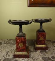 PAIR OF 19TH C BRONZE & MARBLE TAZZA