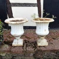 PAIR OF CAST IRON GARDEN VASE URNS