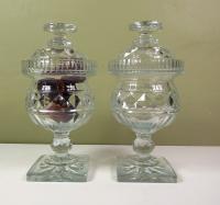 PAIR OF CUT GLASS VASES & COVERS