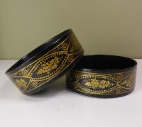 PAIR OF EARLY 19TH C PAPIER MACHE DECANTER COASTERS