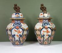 PAIR OF LARGE 19TH C IMARI VASES