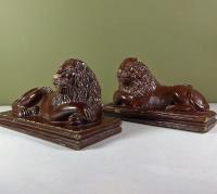 PAIR OF SALT GLAZED LIONS