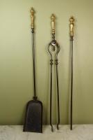 SET OF 19TH C STEEL & BRASS FIRE TOOLS